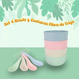 J.H. Company Set 4 Bowl + 4 Cucharas Fibra De Trigo Ecologico Mx10-21