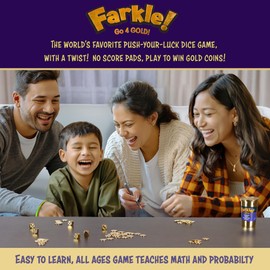 Continuum Games Farkle Go 4 Gold Dice Game, Fun Family & Party Dice Game, Push Your Luck, Win Gold Coins, Includes Dice Set & Score Sheets, for 2+ Players, Ages 8+, Easy to Learn & Quick to Play