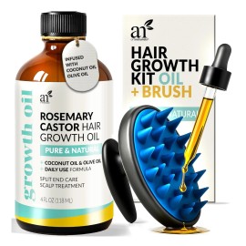 Artnaturals Organic Rosemary & Castor Hair Growth Oil + Scalp Massager Set