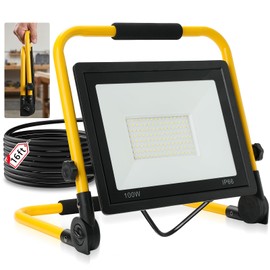 DARKGLORY Waterproof Portable Flood Light 100W 10000 LM LED Work Light with 16.4FT Cord, Job Site Lighting for Workshop Garage Construction Site, Aluminum Outdoor/Indoor Work Lamp