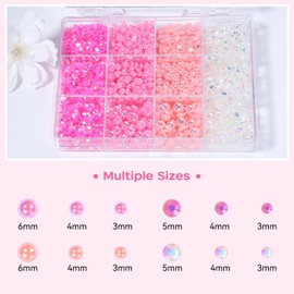 Flatback Nail Pearls and Jelly Resin Rhinestones for Crafting, Multi Sizes Resin Rhinestones and Half Pearls for Bedazzling, Nail Art and Decoration with Tweezer and Pickup Pencil (Pink)