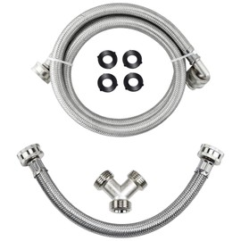 4 Ft Steam Dryer Hose Installation Kit - 90 Degree Elbow Stainless Steel Hose, 1 Ft Inlet Adapter and Y Connector, Fits All Normal Household Water Supply Lines by TOMOON