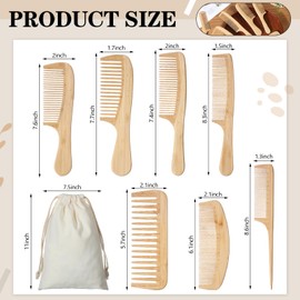 Honeydak 7 Pcs Bamboo Comb Set Natural Handmade Anti-static Wide Tooth Rat Tail Fine Tooth Combs Designed for Long, Short, Thick, Thin, Curly or Wavy Hair Detangling Suitable for Both Women and Men