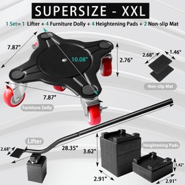 SAPITER XXL Furniture Movers with 5 Wheels - Enhanced Furniture Dolly & Lifter Sliders Tool for Easy Moving Refrigerator Couch Desk, Heavy Duty Moving Dolly, 3000lbs Load Capacity(Black 4Pack+1Lifter)