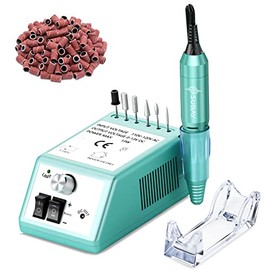SUBAY - Kit de taladro eléctrico para uñas con punta de dedo, para manicura y pedicura, con 1 paquete de bandas de lijado (verde)