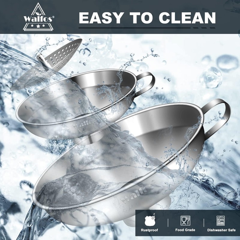 Walfos 5.5 Inch and 4 inch Stainless Steel Wide-Mouth Funnel