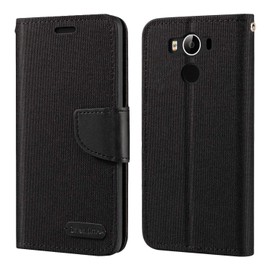 Shantime Oxford Fabric Leather Flip Wallet Case Compatible with Elephone P9000 Lite, Durable Protective Magnetic Cover with Card Slots and Kickstand(Black)