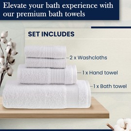 HALLEY Turkish Cotton Towels (4-Pack) Super Soft Quick Absorbent 100% Cotton Towels for Bathroom Kitchen 1 Bath Towel 1 Hand Towel 2 Washcloths (White)