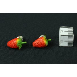 Miniblings Strawberry Fruit Stud Earrings Berry Fruit 3D Red Pointed Handmade Fashion Jewellery I Earrings Stud Earrings, 10 mm, Rubber, No Gemstone