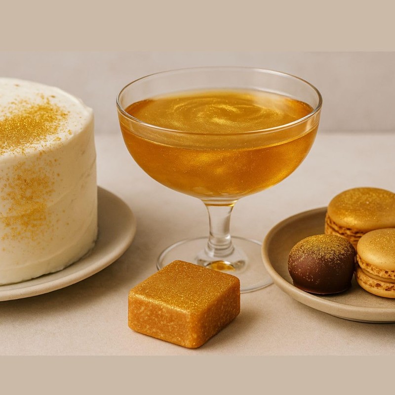 sim gold leaf Colorante dorado polvo para alimentos comestibles -