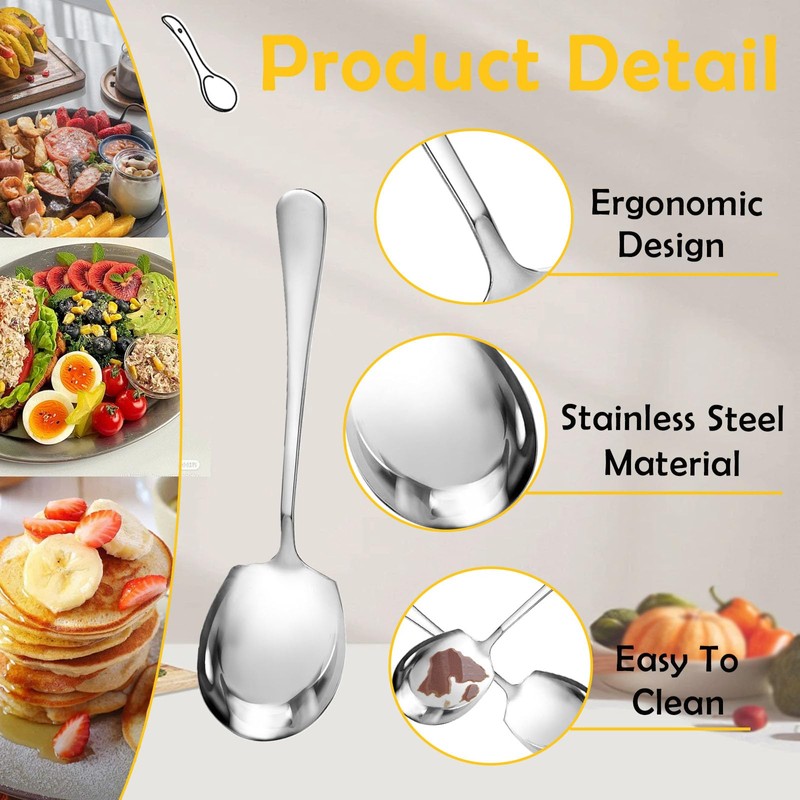 Serving Spoon, 4 PCS Spoons, Large Soup Spoons, Cutlery Set