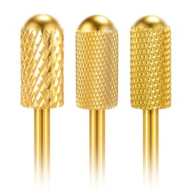 Nail Drill Bit Set,3 Pcs Safety Bits for Nails Drills,Carbide Nail Drills Bits for Manicure Pedicure Cuticle,Smooth Round Nails Drill Bit(XC & M & XF Gold)