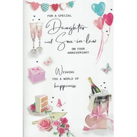 Daughter and Son-in-Law Anniversary Card, Champagne and Roses Design, Romantic Greeting Card