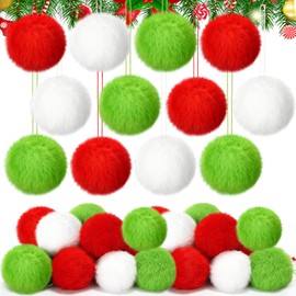 Gejoy 12 Pcs Furry Christmas Ball Ornaments for Xmas Tree Red Green White Christmas Hanging Decorations Soft Faux Fur Pom Pom Ball Ornaments for Party Supplies Fireplace Mantel Home Wall Decor