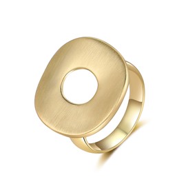 Aprilery Gold Rings for Women, Fashion Chunky Signet Statement Rings Gold Plated Band Ring Wide Metal Round Rings Cocktail Costume Jewelry Gifts for Her