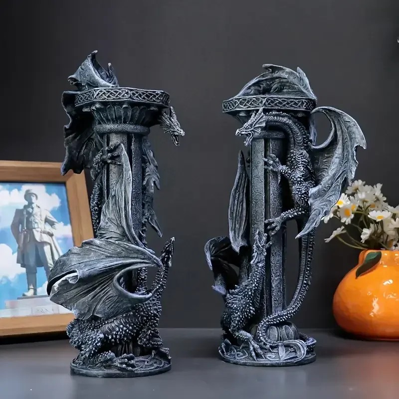 Double Dragon Entwined Irregular Resin Candlestick-Hand-painted-Fantasy-themed Space Style ItemColor: As