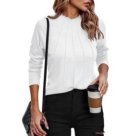 Zeagoo Basic Mock Neck Long Sleeve Top for Women 2024 Fall Workout Outfits Fitted Going Out T Shirts White