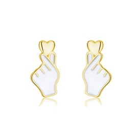 SLUYNZ Sterling Silver Love Heart Stud Earrings for Women Teens Heart Earrings Studs (B-Gold)