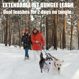 Tiesenci Double Dog Leash - Hands Free Dog Leash Crossbody & Waist for Dog Walking - Tangle-Free Bungee & Padded Handles for Medium & Large Dogs, Black