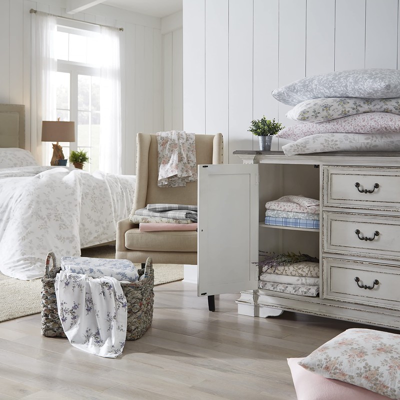 Laura Ashley - Twin Sheet Set, Cotton Flannel Bedding, Brushed