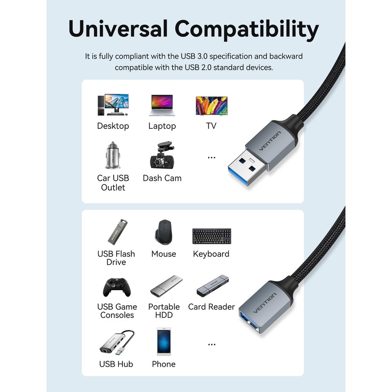 VENTION USB Extension Cable 6.6FT, USB Extender USB 3.0 Extension