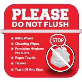 AK- Pack of 2 Please Do Not Flush Anything Except Toilet Paper Sign Self Adhesive Decal Sticker Door | Window Any Smooth Surface Size: 6"x 6" inch