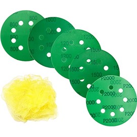 5 Inch Sanding Discs Hook and Loop 8 Holes 24 pc Green Film Sanding Discs, 800 1000 1200 1500 2000 Grit Wet Dry Superfine Sand Paper Disc, Orbital Sander Sandpaper with Tack Cloth by S&F STEAD & FAST