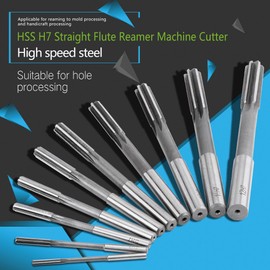 Machine Reamer Set, 10 Pieces HSS H7 Straight Flute Reamer Machine Cutter Milling Tool 3/4/5/6/7/8/9/10/11/12 mm, High Accuracy and Long Service Life