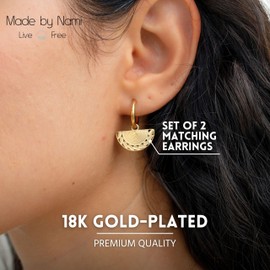 Made by Nami Set of earrings hanging silver or gold with fan-shaped pendant made of surgical stainless steel, hypoallergenic and waterproof earrings, boho jewellery, women, Stainless Steel, No