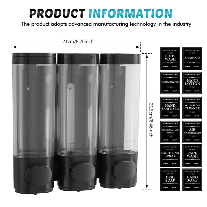 Wall Mounted Soap Dispenser, 3 Chambers, Shower Gel Dispenser, 300