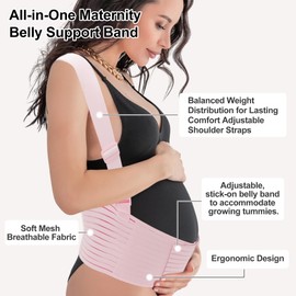 GLIDESMOOTH Pregnancy Belly Band, Maternity Belt with Adjustable Straps, Pink, Large