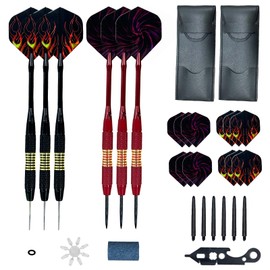 NEXROLA Steel Darts Set, Darts Metal Tip with PVC Shafts, Flights, Anti-Loose Rubber Rings, Sharpener, Removal Tool, Professional Darts for Bristle Dartboard (12 Pieces Black/Gold/Silver, 22 g)