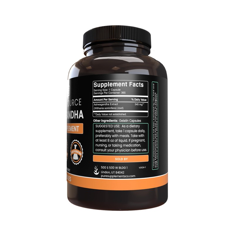 Pure Original Ingredients Ashwagandha (365 Capsules) No Magnesium Or Rice