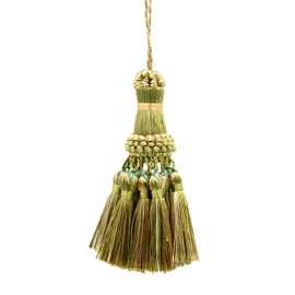 Noblesse Collection Elegant Hand Crafted 4" (10cm) Key Tassel (NKT) Olive Garden Green Multicolor #010 (Yellow Green, Sage Green, Olive Green, Off White) Individually Sold