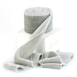 MAYREEL 2 Inch Silver Velvet Ribbon Hand Torn Light Gray Silk Frayed Edge for Bridal Bouquets Invitations Wedding Vow Books Gift Baskets Hair Bows 3 Yards