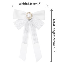 Elerevyo Women's Ribbon Brooch Bow Tie Lace Pin Bow Tie with Beads One Size White