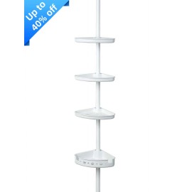 Unbranded Adjustable Tension Steel Shower Pole Caddy, 3 Shelves, 60" - 96", White Finish