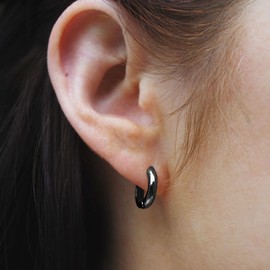 Small Black Earrings, 925 Sterling Silver Post Lightweight Sleeper Hoop Earring for Women Men Gifts Diameter 8mm Thickness 2mm