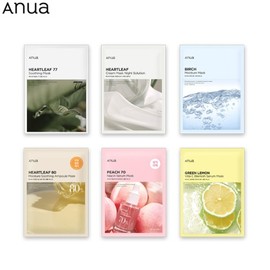 ANUA Skincare Mask Set 6items, Type:Heartleaf 80 Moisture Soothing Ampoule Mask*6ea