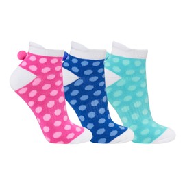 Surprizeshop Ladies Golf Socks (3 Pack) | Pom Pom | Cushioned Sole | Extended Tab at rear | One Size UK 4-7 | Compression Fit for Support & Comfort | Womens Golf Socks (Multi Spot)