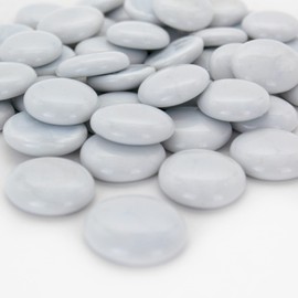 CYS EXCEL X-Large 1.1"-1.35" White Glass Flat Gemstone Vase Fillers (1 LB) Multiple Color Choices Marble Beads Aquarium Rocks Floral Supplies Stones Decorative Mosaic Gem Pebbles (Approx. 28-35 PCS)