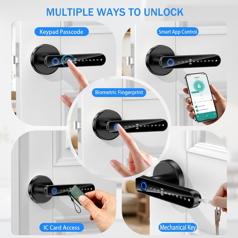 Fingerprint Door Lock - Smart Door Handle with Keypad, Biometric