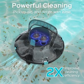 Cordless Robotic Pool Cleaner, Lasts 60 Min, Automatic Vacuum for Above-Ground Pools up to 538 Sq.ft,Portable, Self-Parking,Transparent Black