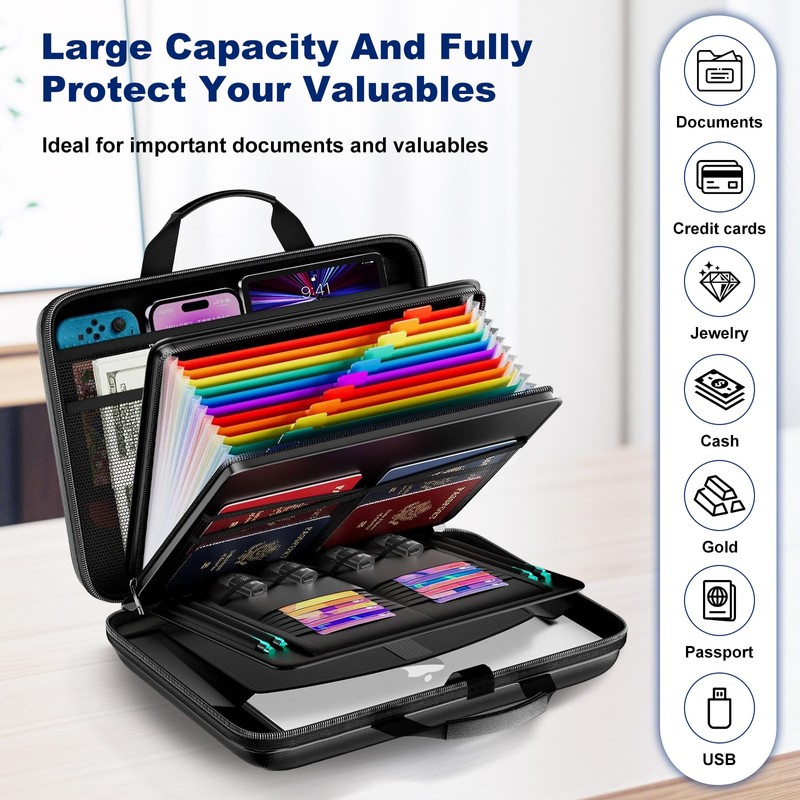 HIBWN Fireproof Document Box, Hard Case Fireproof File Organizer with