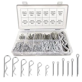 Boatsea 250Pcs Cotter Pin Assortment Kit R Clips Spring Retaining Hair Pins Assortment Kit, Including 6 Sizes 110PCS Cotter Pins and 6 Sizes 140PCS Hairpin Pins, Zinc-Plated