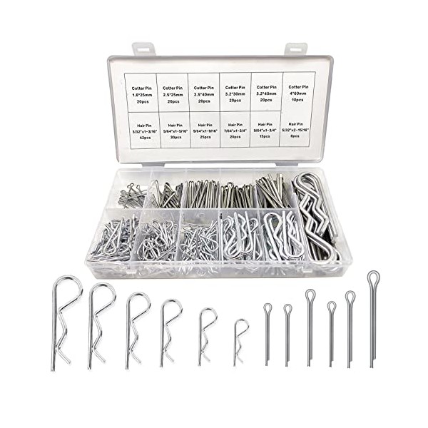 Boatsea 250Pcs Cotter Pin Assortment Kit R Clips Spring Retaining
