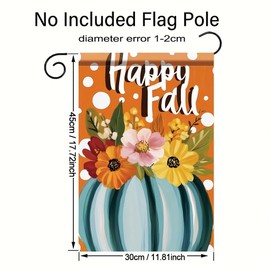 Tomhong Fall Garden Flag Blue Pumpkin Flowers Happy Fall 12x18 Inch Double Sided Outdoor Yard Banner for Thanksgiving Harvest Autumn Seasonal Home Decor