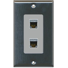 RiteAV CAT 6A 2 Port Shielded Cat6a Wall Plate 1 Gang Decorative - Stainless Steel/Gray