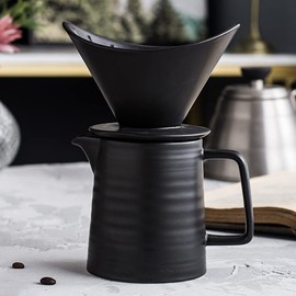 BeeCa Pour Over Coffee Maker, Ceramic Coffee Dripper 17oz / 500mL, V60 Paper Filter, Hand Brewed Coffee, Durable Drip Coffee Maker set for Home office Cafe (Black)