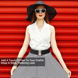 Luxiremi Wide Stretchy Belts for Women, Vintage Elastic Waist Belts Fashion Retro Adjustable Cinch Belt with Buckle for Dresses（Black/coffee colored） (coffee colored)